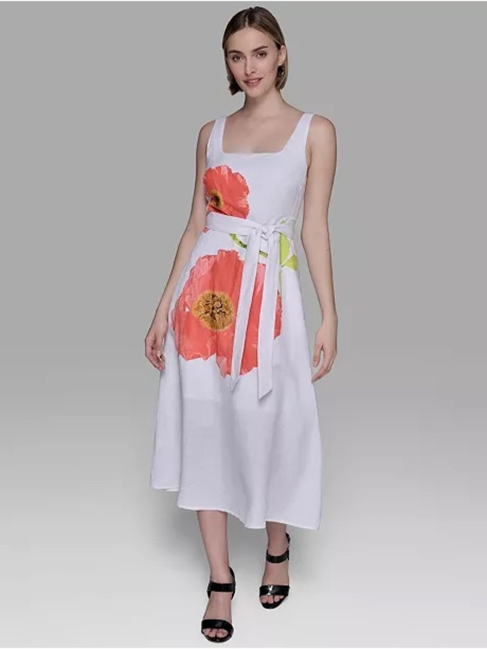 NWT KARL LAGERFELD PARIS Women's Floral-Print Linen-Blend A-Line Dress Size 4